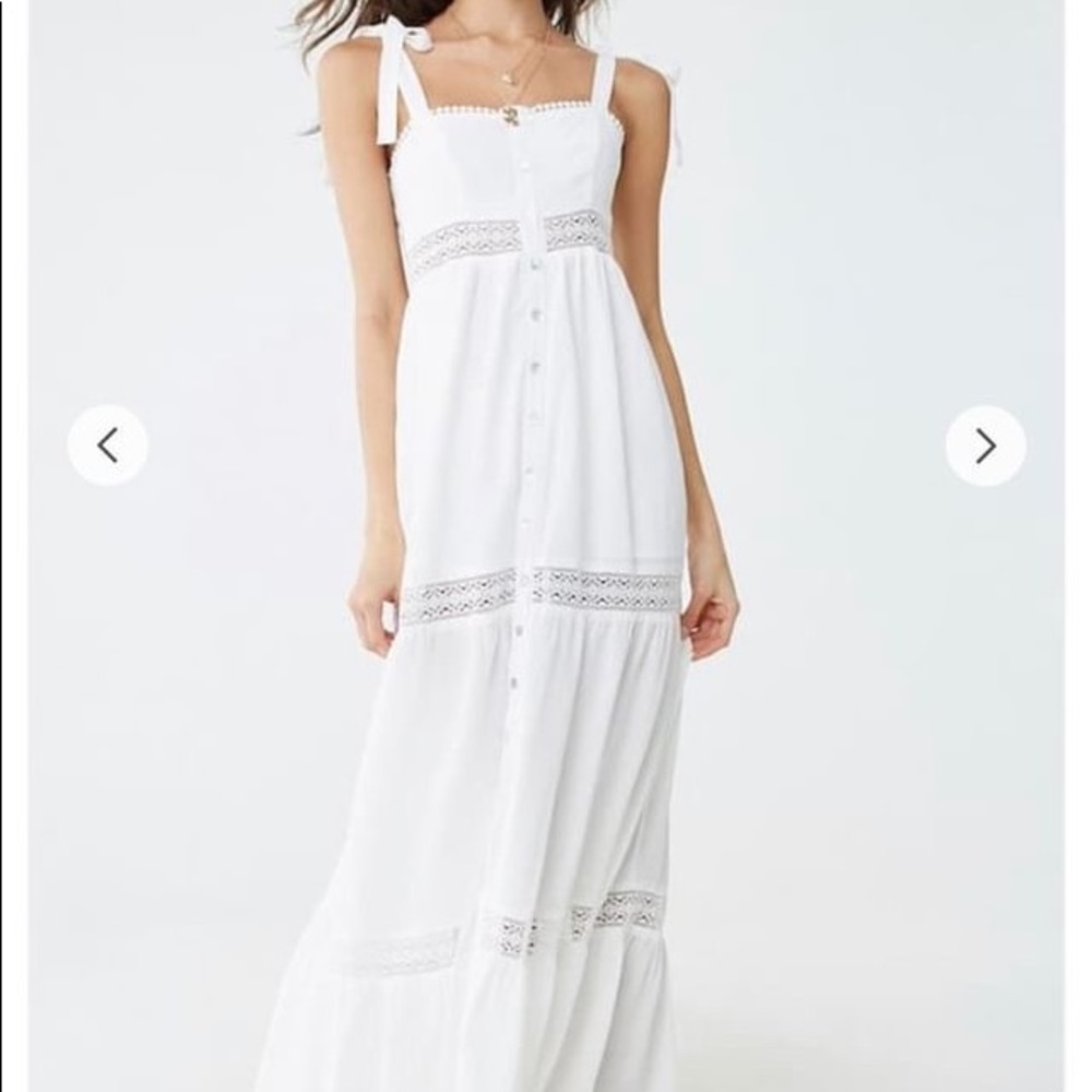 White Lace Crochet Trim Maxi Dress